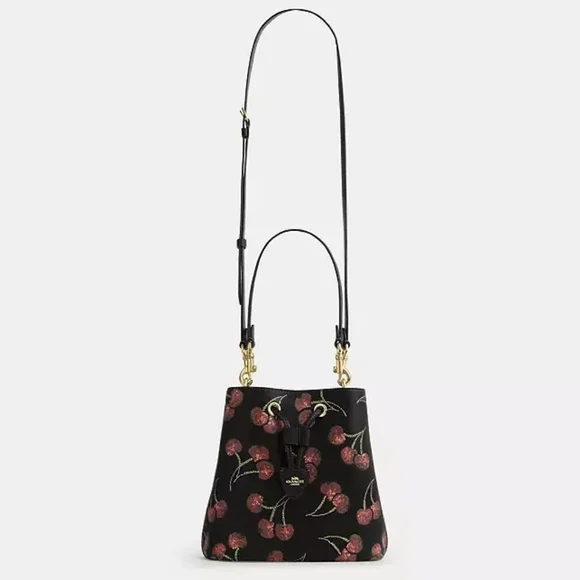 🍒 COACH Rowan Bucket Bag & Rowan Charm w/Sequin Cherry Print - Picture 10 of 14